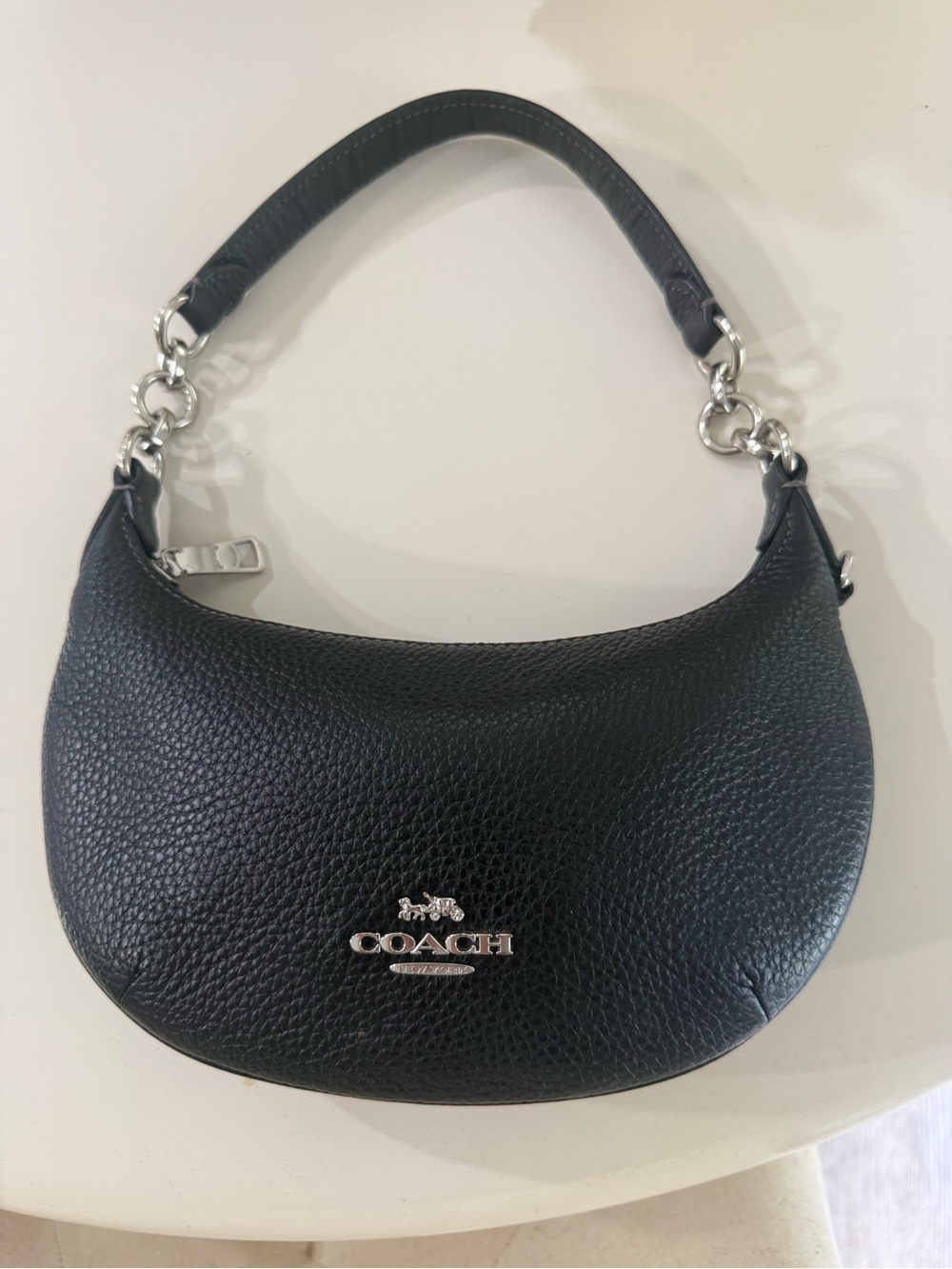 Coach Mini Payton Pebbled Leather Shoulder Bag Black Silver Hardware